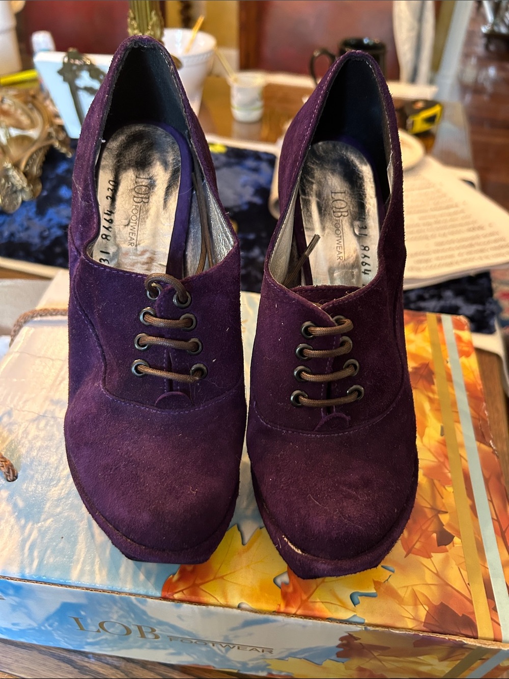 Lace-Up Purple Suede Platform Heels